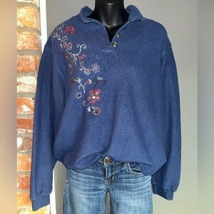Vintage Koret City Blues Long Sleeve Embroidered Cotton Sweatshirt Blue L